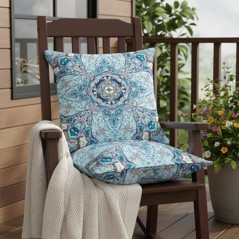 HomeRoots Set of Two 16" X 16" Blue and Pink Blown Seam Floral Indoor Outdoor Throw Pillow - 16.00' X '16.00' X '5.00 - Blue/Pink - 16.00' X '16.00' X '5.00