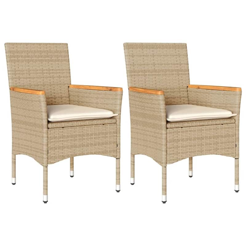 vidaXL Patio Chairs with Cushions 2 pcs Beige Poly Rattan - 20.9 x 24.0 x 32.7"