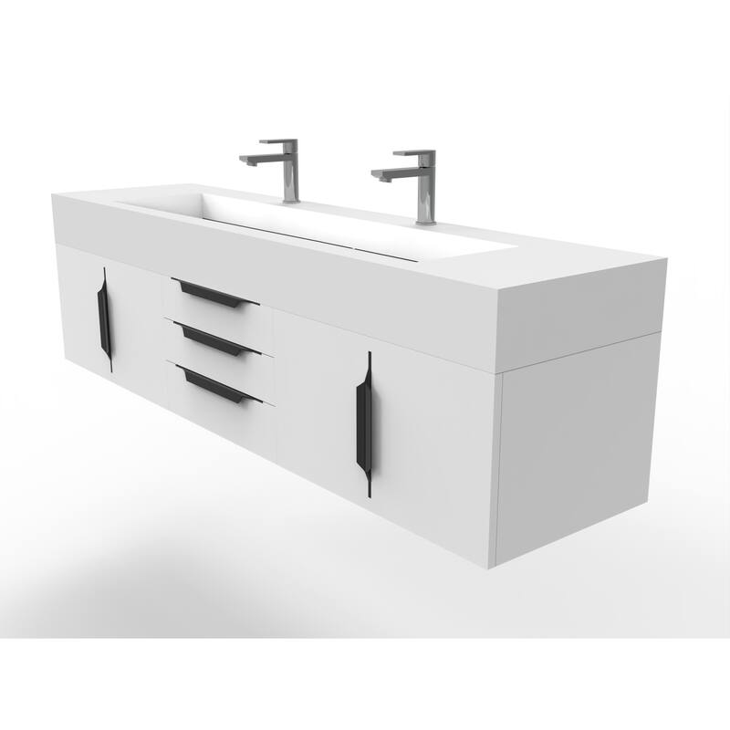 Nile 72" Wall Mounted Bathroom Vanity Set w/ White Top