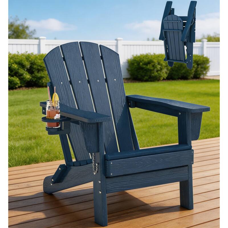 Folding Adirondack Chair, with Cup Holder - Navy Blue