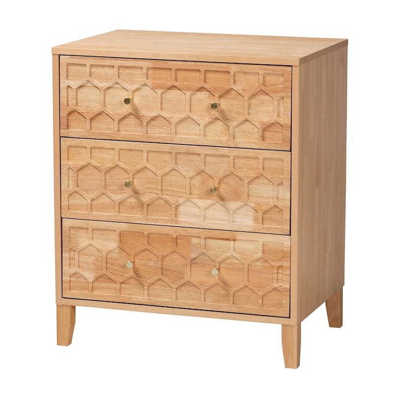 Hosea Japandi Carved Honeycomb Natural 3-Drawer Chest - Brown