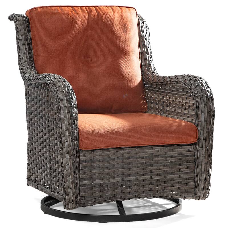 Cozywor Brown Wicker Patio Swivel Rocking Chair - Orange