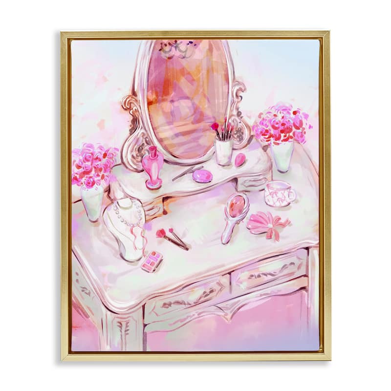 Stupell Pastel Pink Vanity View Framed Floater Canvas Wall Art Design By Ziwei Li - 17 x 21 - Gold