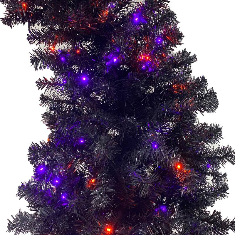 6ft Artificial Fir Bent-Top Halloween Christmas Tree, 300 LED Lights, Bendable Grinch Style Holiday Decoration