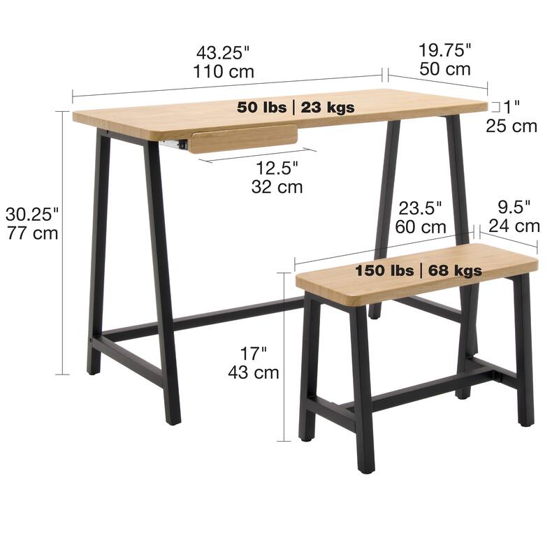 Porch & Den Calvert Ashwood Homeroom Desk and Bench