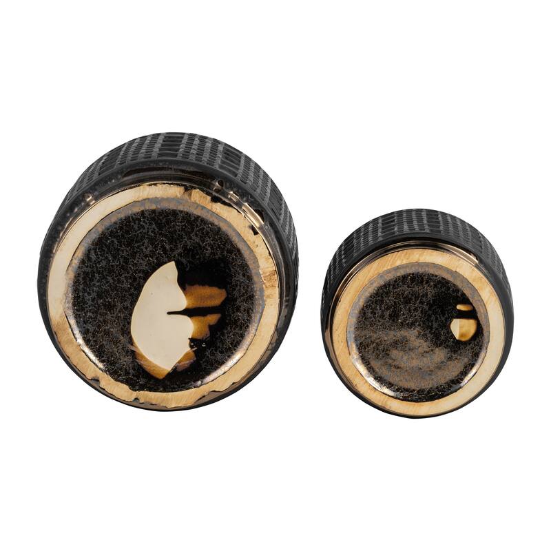 Ceramic Raised Mesh Planter Set of 2 - Black, 6/8 in.