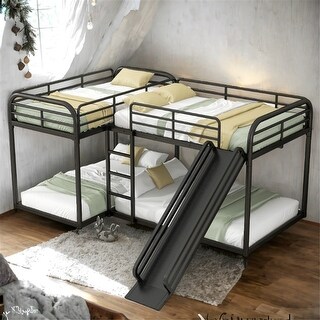 L-Shaped Bunk Bed with Slide and Ladder