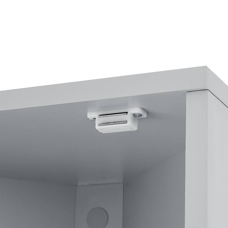 Triangle-shaped Designed Tall Corner Cabinet for Bathroom with 2 Doors, Open Shelf and Adjustable Shelves - Anti-tipping Device