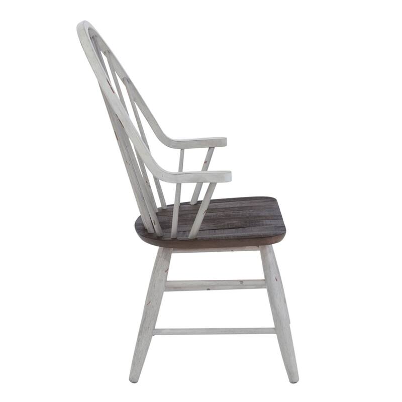 Farmhouse Two Tone White & Wood Windsor Back Arm Chair
