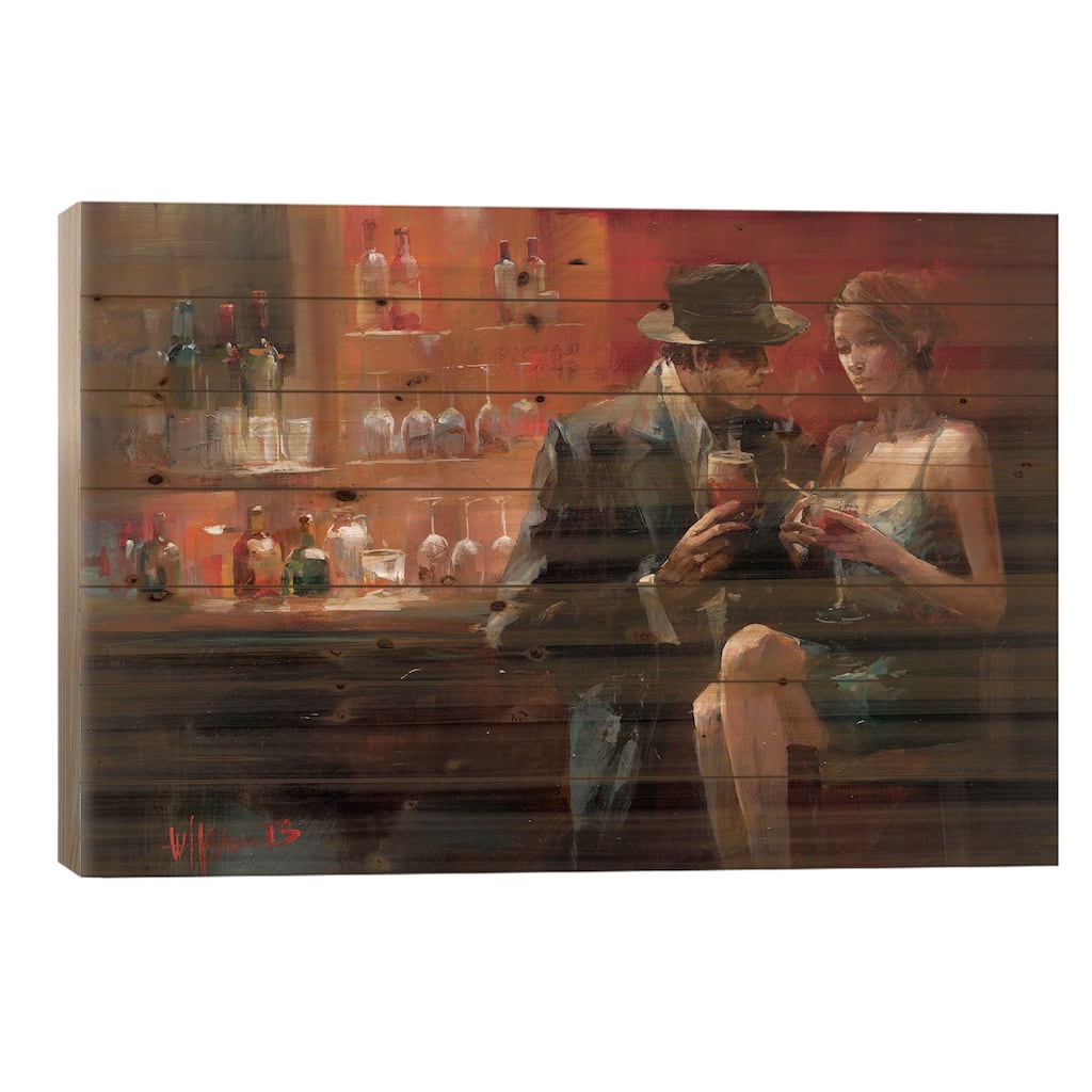 Evening In The Bar I Print On Wood by Willem Haenraets - Multi-Color