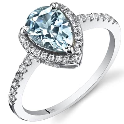 14k White Gold 1.29ct Aquamarine and White Topaz Ring