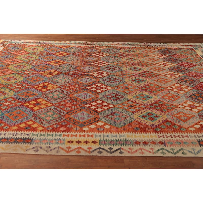 South Western Style Kilim Oriental Rug Hand-Woven Wool Carpet - 9'8" x 13'1"