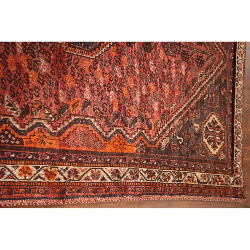 Hand Knotted Oriental 100% Wool Carpet Traditional Tribal Red Qashqai Area Rug - 6' 8'' X 4' 11''
