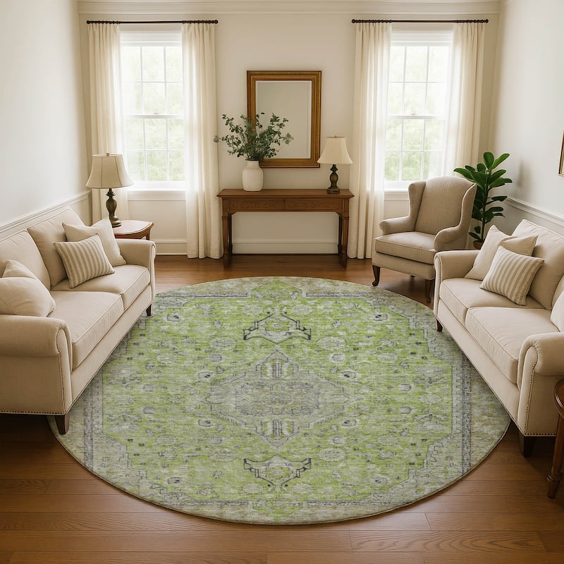Premium Washable Super Soft Vintage Traditional Mayfield Rug - Lime - 8' x 8'