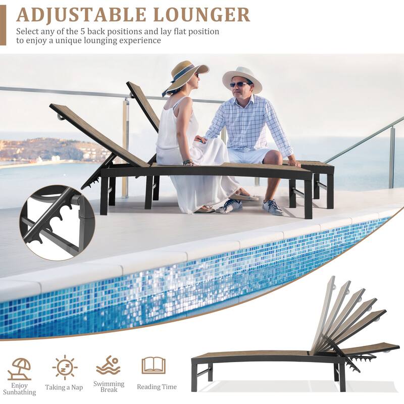 VredHom Outdoor Aluminum Adjustable Chaise Lounge Chairs and Side Table Set - 60.4 in L * 24.6 in W * 16.1/40.8 in H
