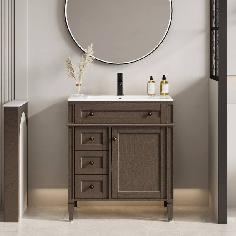 Retro Bathroom Vanity W/ Drop in Sink Combo Cabinet Set