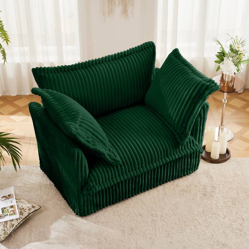 Corduroy Slipcovered Armchair with 3 Pillows & 300lb Capacity