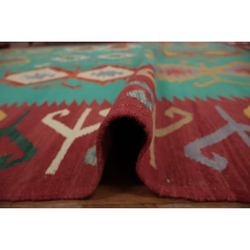 Hand Woven Oriental 100% Wool Carpet Southwestern Tribal Navy Blue & Blues Kilim Area Rug - 12' 0'' X 8' 10''