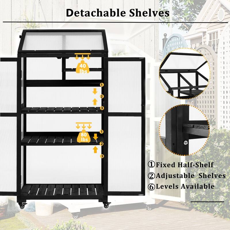62" Portable Cold Frame Greenhouse with Wheels & Adjustable Shelves