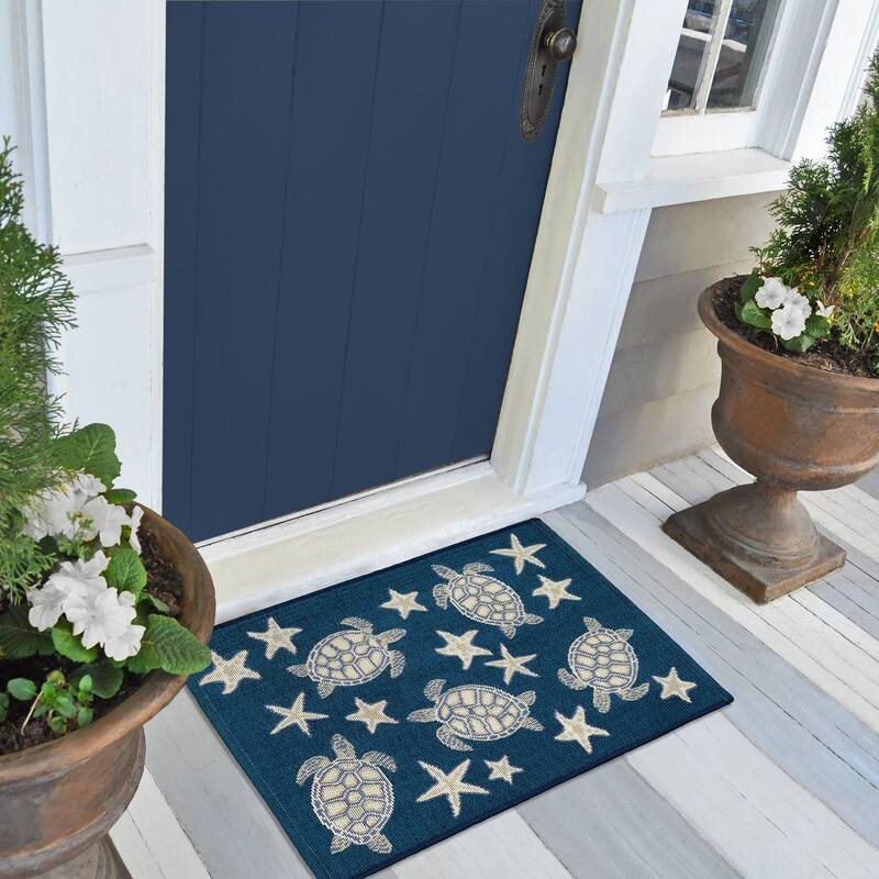 Liora Manne Esencia Turtle And Stars Indoor/Outdoor Mat - 2'5" x 3'11" - Navy