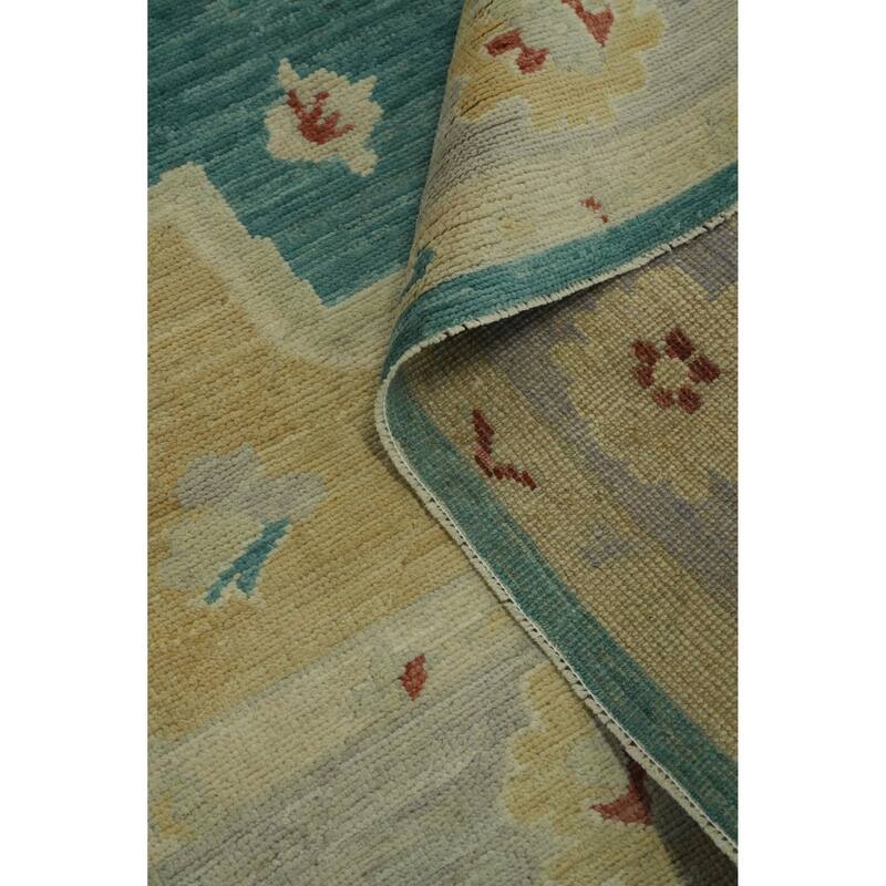 Vegetable Dye Wool Oushak Turkish Area Rug, Floral Geometric Carpet - 10' 11'' X 8' 5''