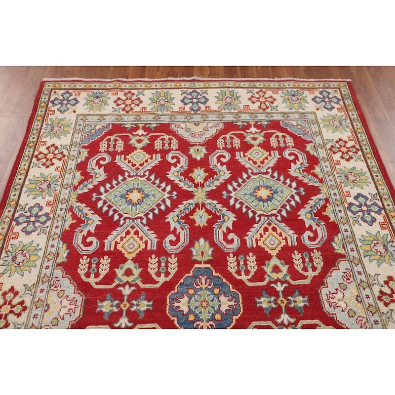 Red Kazak Oriental Area Rug Handmade Foyer Wool Carpet - 5'0" x 7'3"
