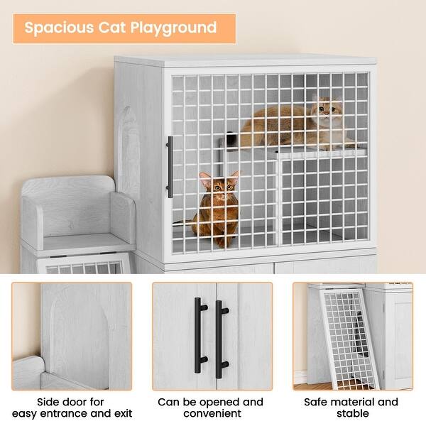 Modern Villa Cat Litter Box Enclosure with Ladder&Platform Double Layer Cat  Litter Hidden Furniture - Bed Bath & Beyond - 40676027