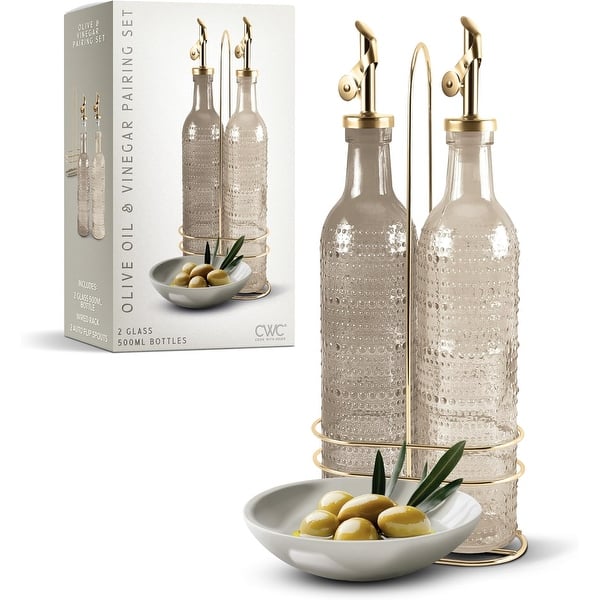 COOK WITH COLOR Glass Olive Oil Bottle Dispenser - 2 Pack- 17oz Oil and Vinegar Carafe Decanter - Champagne Bubbles
