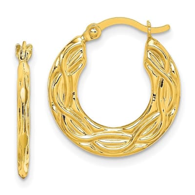 Curata 10k Yellow Gold Patterned Hoop Earrings 18x2mm