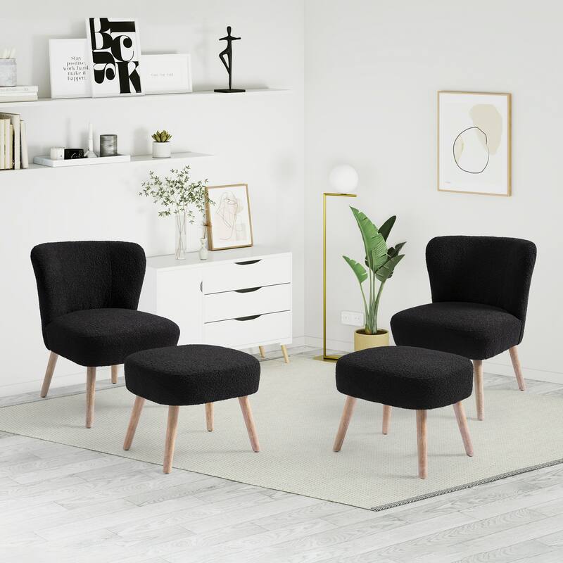 Boucle Polyester Upholstered Living Room Set - Stain Resistant (4-Piece Set)
