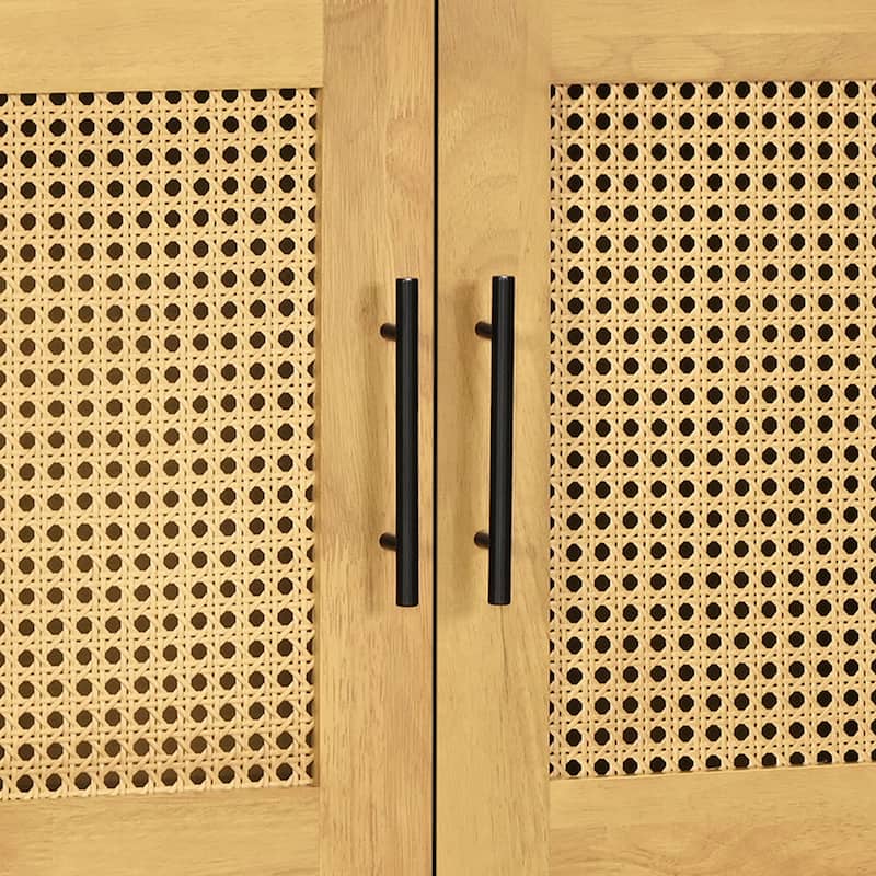 Christopher Knight Home - 47"W Rubber Wood Cat Cabinet with Rattan Doors & Cushion