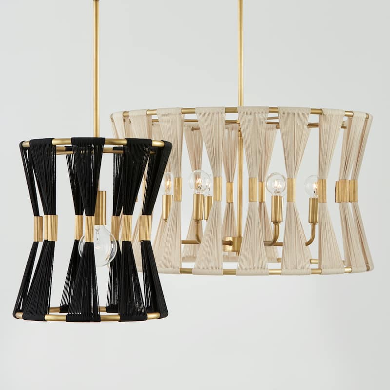 Bianca 24.5" 6-light Patinaed Brass/ Tapered String Pendant