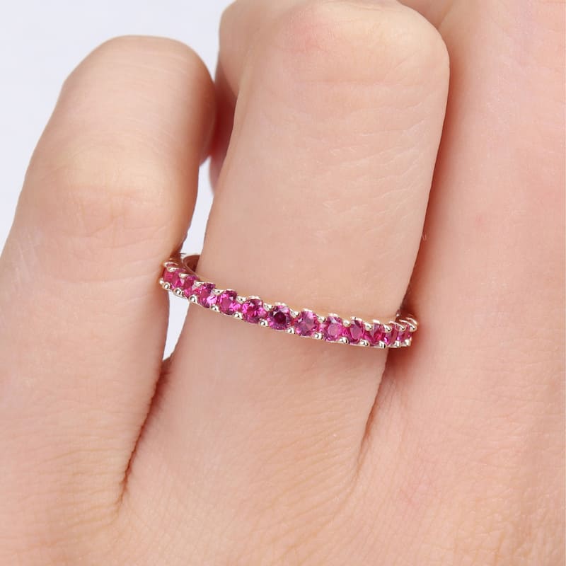 Miadora 10k Yellow Gold Created Ruby Stackable Eternity Wedding Band Ring