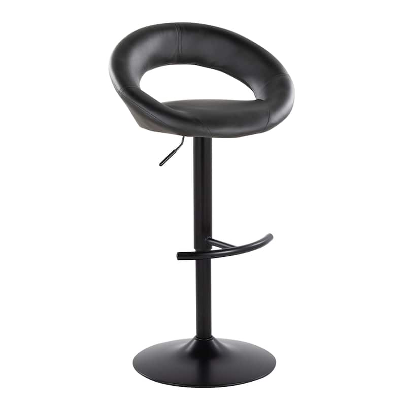Silver Orchid Poppy Adjustable Bar Stool with Rounded T Footrest (Set of 2) - Black Faux Leather/Black Metal