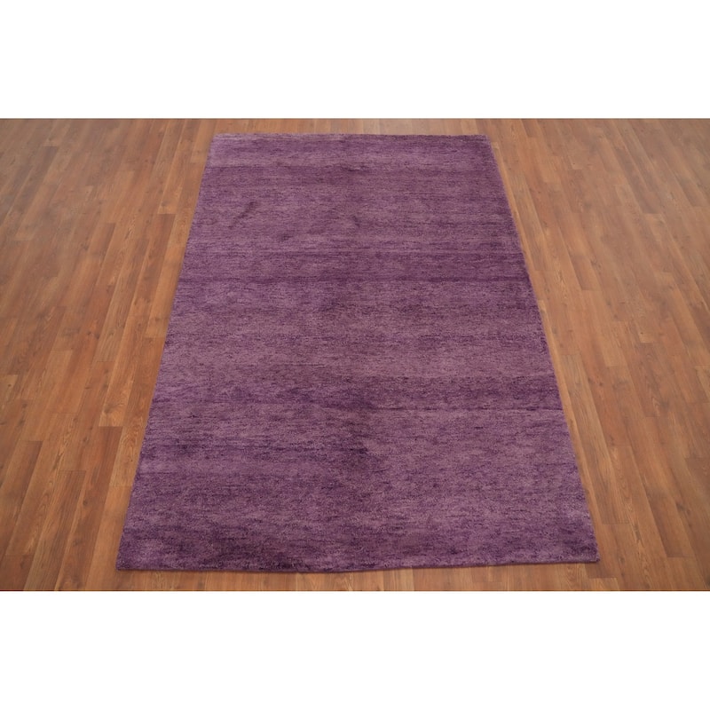 Hand Knotted Oriental 100% Wool Carpet Modern Solid Purples Gabbeh Area Rug - 6' 7'' X 4' 8''