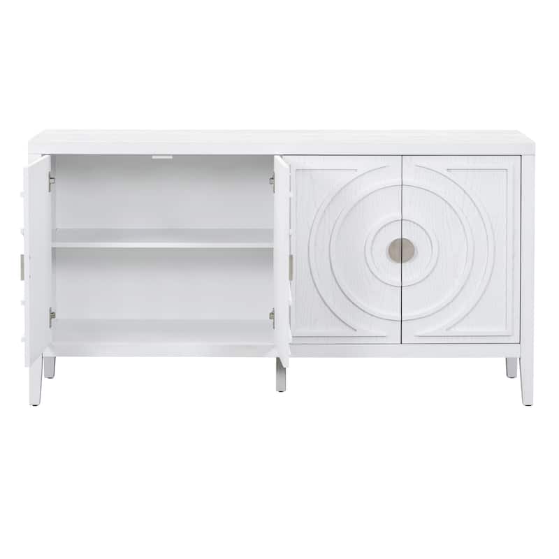 Vintage Style 4-Door Sideboard, Distressed Finish Storage Cabinet with Adjustable Shelves