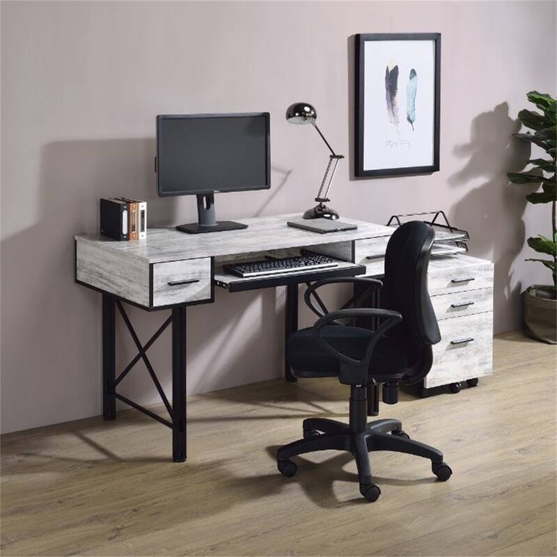 Computer Desk, Antique White & Black Finish