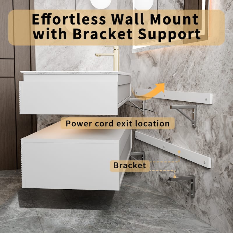 Modland 48" Modern Wall-Mounted Single Sink Bathroom Vanity with Engineered Stone Countertop,Soft-Close Drawers