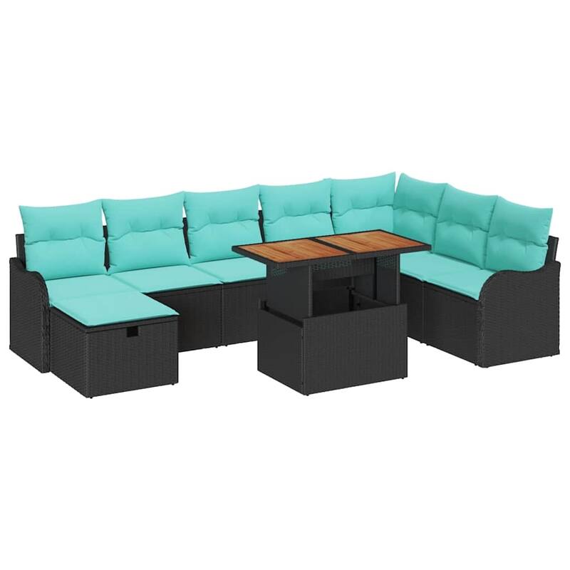 vidaXL 9 Garden Sofa Set with Cushions Black/Grey Poly Rattan - 113.2 x 73 x 27.2