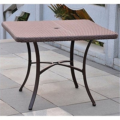 Square Patio Dining Table - Resin Wicker Aluminum Outdoor Table - 36 Inch - Rust Resistant - Umbrella Ready - 39