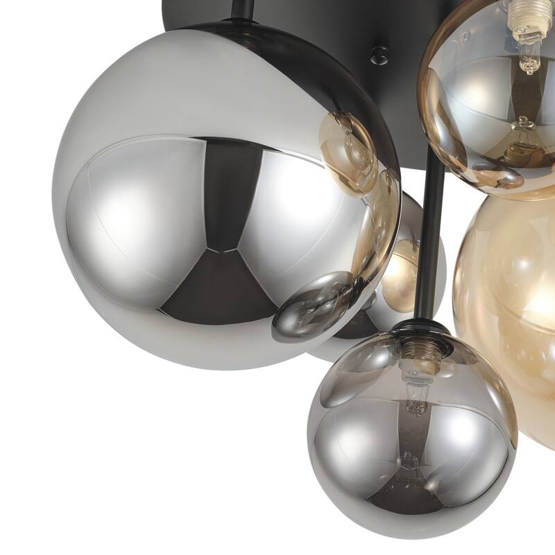 Modern Grey and Brown 5-Light Semi Flush Mount Ceiling Light with Globe Glass Lampshade
