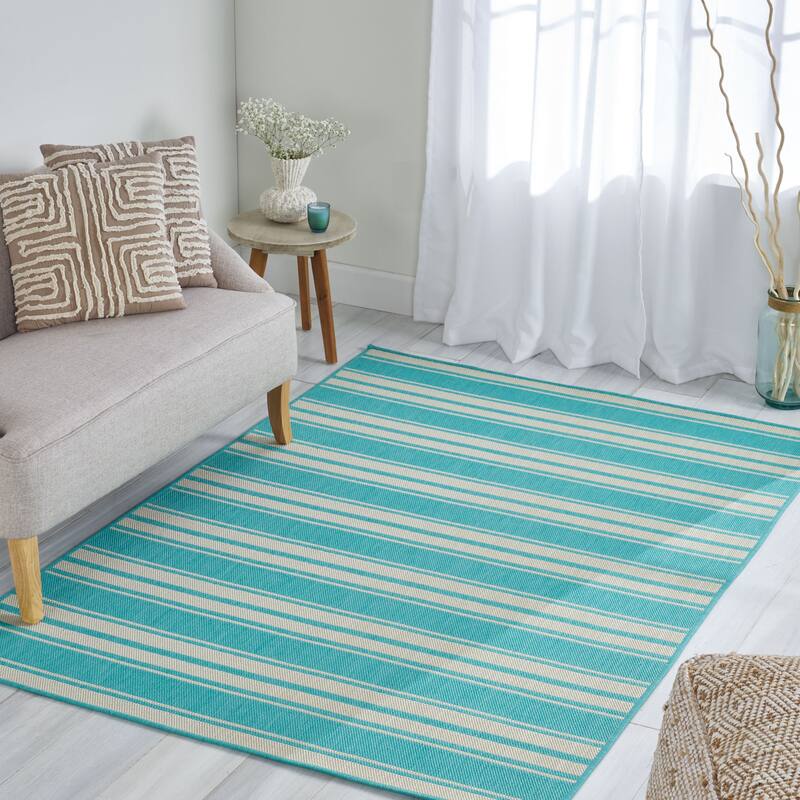 Evesham Indoor/Outdoor Area Rug by Christopher Knight Home - 5'3" L x 7' W - Teal + Ivory