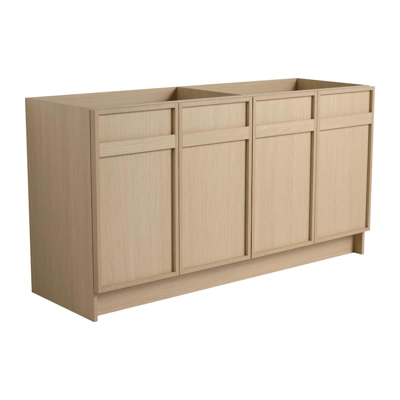 60 Inch Bathroom Vanity Base without Sink, Freestanding Bathroom Storage Cabinet with Soft-Close Doors - Oak