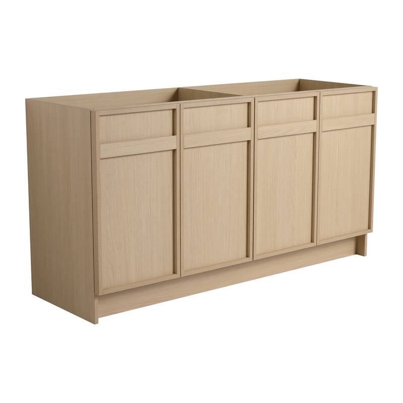 Contemporary Bathroom Vanity Cabinet with Soft-Close Hinges, Scratch-Resistant Melamine Finish, Adjustable Shelf - 58.69in L Plywood - Oak