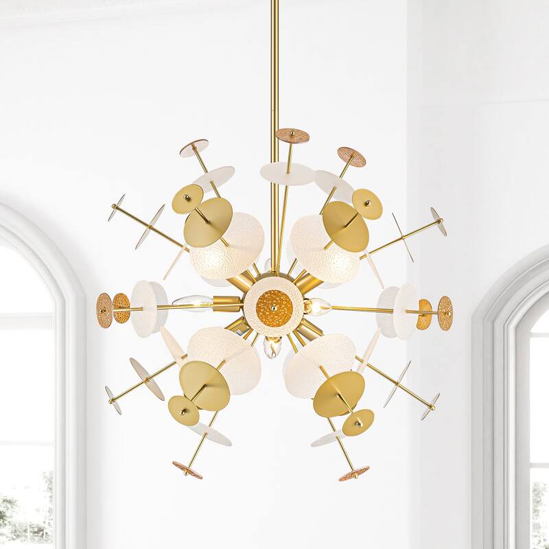 9-Light Modern Gold Linear Sputnik Starburst Textured Glass Chandelier - 27.5 in. W