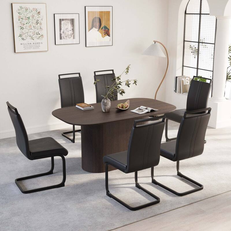 Medieval Modern Dining Table Set PU Armless Dining Table Set with MDF Tabletop, for Homes and Kitchens, 6-Piece Set