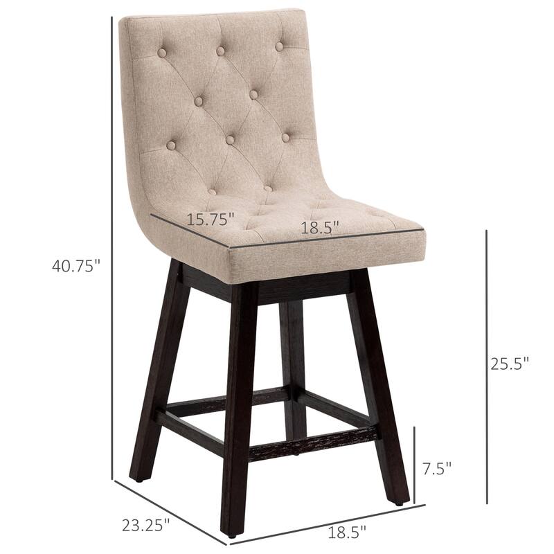 HOMCOM Bar Stools Set of 2, Swivel Bar Chairs, 25.5" High Fabric Tufted Breakfast Barstools for Kitchen Counter