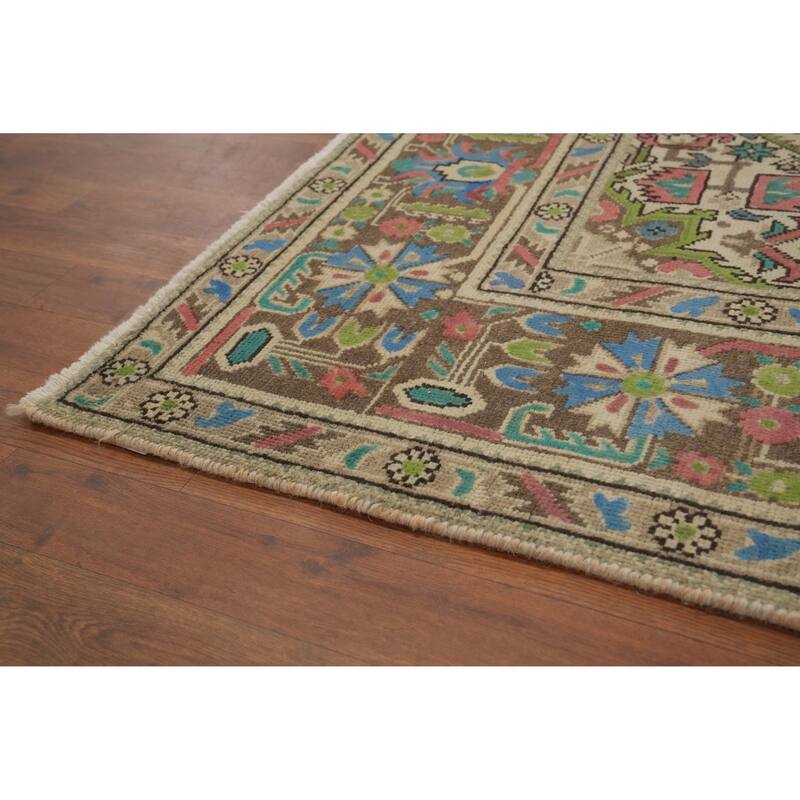 Hand Knotted Oriental 100% Wool Carpet Traditional Floral Beige & Ivories Tabriz Area Rug - 9' 4'' X 6' 8''