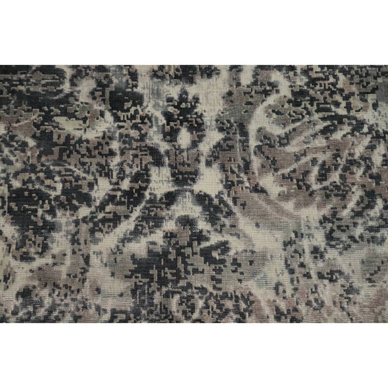 Hand Knotted Oriental Viscose Silk Carpet Modern All-Over Greys & Charcoal Abstract Area Rug - 8' 2'' X 5' 7''