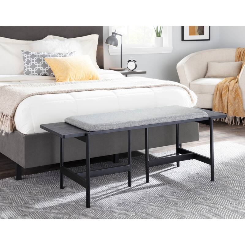 Chloe Contemporary Bench in Black Metal and Grey Fabric with Black Wood Accents by LumiSource